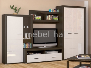 Стенка горка под ТВ в гостиную Неон-2 Мебель Сервис Венге Белый Глянец
