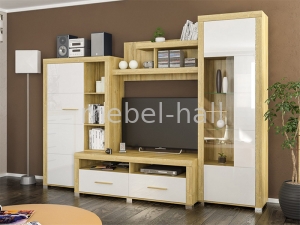 Стенка под ТВ в гостиную Неон-1 Мебель Сервис Дуб Золотой Белый Глянец