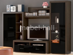 Стенка под ТВ в гостиную Неон-1 Мебель Сервис Венге Черный Глянец