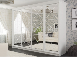 Шкаф-купе белый четырех дверный Рим-Венециано Ш240хВ240хГ45 см зеркало с декором