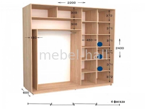 Шкаф купе Практик 102-4 Garant NV 4-дверный 2200х600х2400 мм