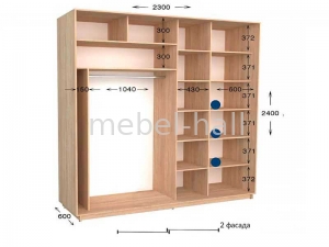 Шкаф купе Практик 110-2 Garant NV 2-дверный 2300х600х2400 мм