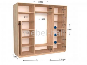 Шкаф купе Практик 111-3 Garant NV 3-дверный 2300х600х2400 мм