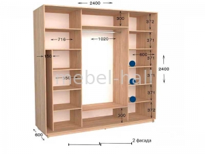 Шкаф купе Практик 119-2 Garant NV 2-дверный 2400х600х2400 мм