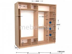 Шкаф купе Практик 128-4 Garant NV 3-дверный 2500х600х2400 мм