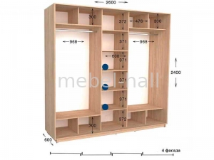 Шкаф купе Практик 130-4 Garant NV 4-дверный 2600х600х2400 мм