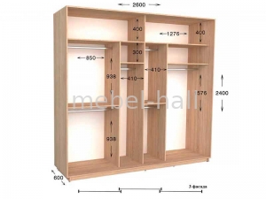 Шкаф купе Практик 133-3 Garant NV 3-дверный 2600х600х2400 мм