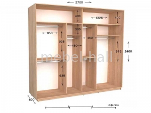 Шкаф купе Практик 141-3 Garant NV 3-дверный 2700х600х2400 мм