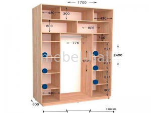 Шкаф купе Практик 64-3 Garant NV 3-дверный 1700х600х2400 мм