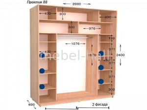 Шкаф купе Практик 88-2 Garant NV 2-дверный 2000х600х2400 мм