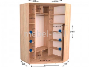 Шкаф купе Практик угловой 6 Garant NV 2-дверный 1600х600х2400 мм