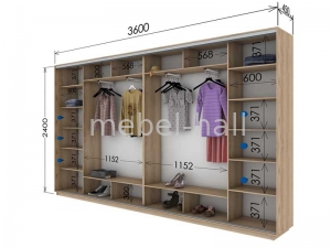 Шкаф-купе четырехдверный Ш 360*В 240*Г 45 см нестандарт