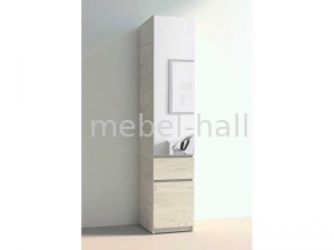 Шкаф пенал с зеркалом 400 х 520 х 2000 h Брайт ДСП Мастер Форм Дуб Крафт Белый