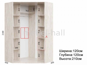Шкаф-купе угловой Ш 120x120 x В 210 x Г 45 см