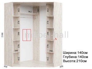 Шкаф-купе угловой Ш 140x140 x В 210 x Г 45 см